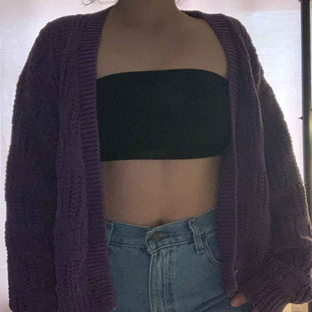 A thick purple knit low 4 button cardigan